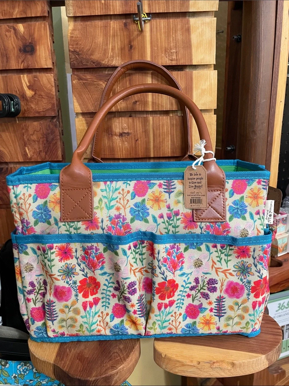 NATURAL LIFE Mimi Tote Floral Utility Tote Organizer Caddy - Teal Trim - Picture 9 of 16